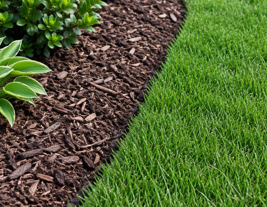 A crisp edge between a fresh mulch bed and green lawn